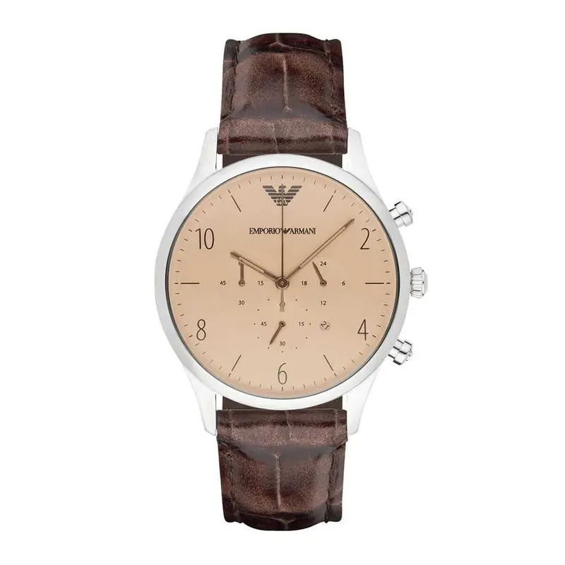 Emporio Armani Chronograph Silver Stainless Steel Ar1878 Brown Leather Strap Men’S Watch 1