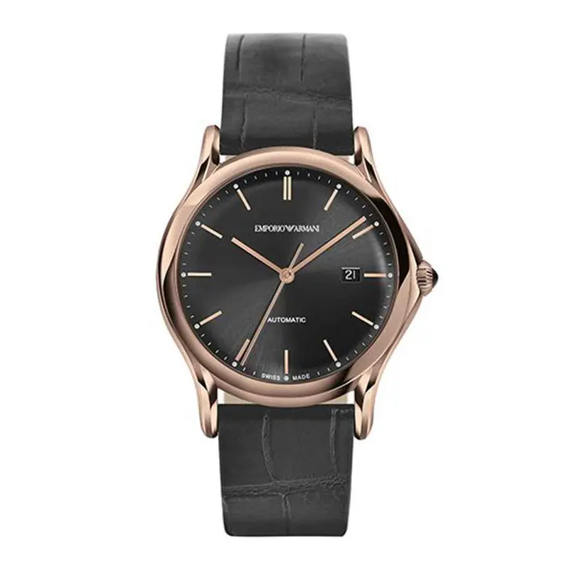 Emporio Armani Classic Analog Quartz Rose Gold Stainless Steel Ars3003 Black Leather Strap Men's Watch 1