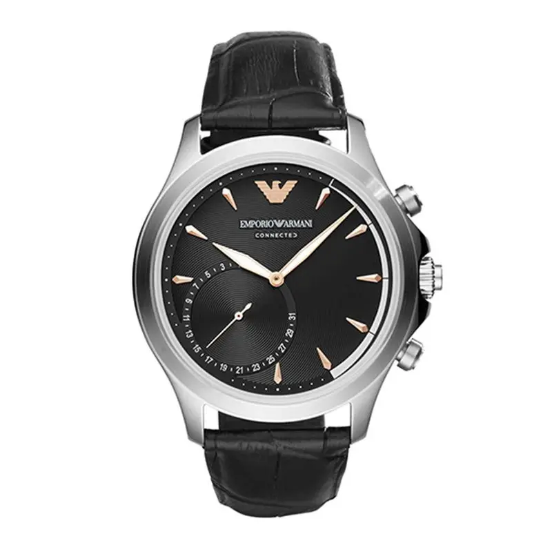 Emporio Armani Connected Analog Quartz Silver Stainless Steel Art3013 Black Leather Strap Hybrid Smartwatch 1