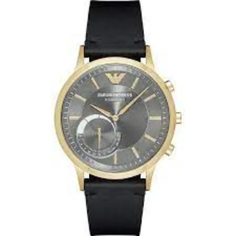 Emporio Armani Connected Automatic Gold Stainless Steel Art3006 Black Leather Strap Hybrid Smartwatch 1