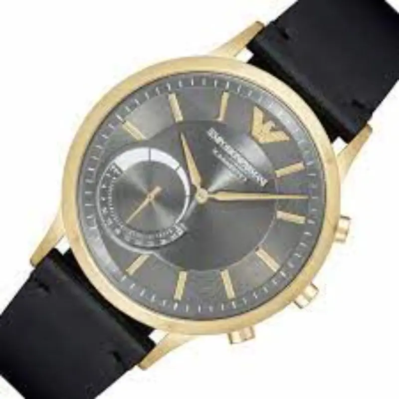 Emporio Armani Connected Automatic Gold Stainless Steel Art3006 Black Leather Strap Hybrid Smartwatch 2