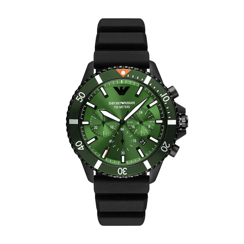 Emporio Armani Green Dial Black Silicon Strap Men Watch Ar11463 1