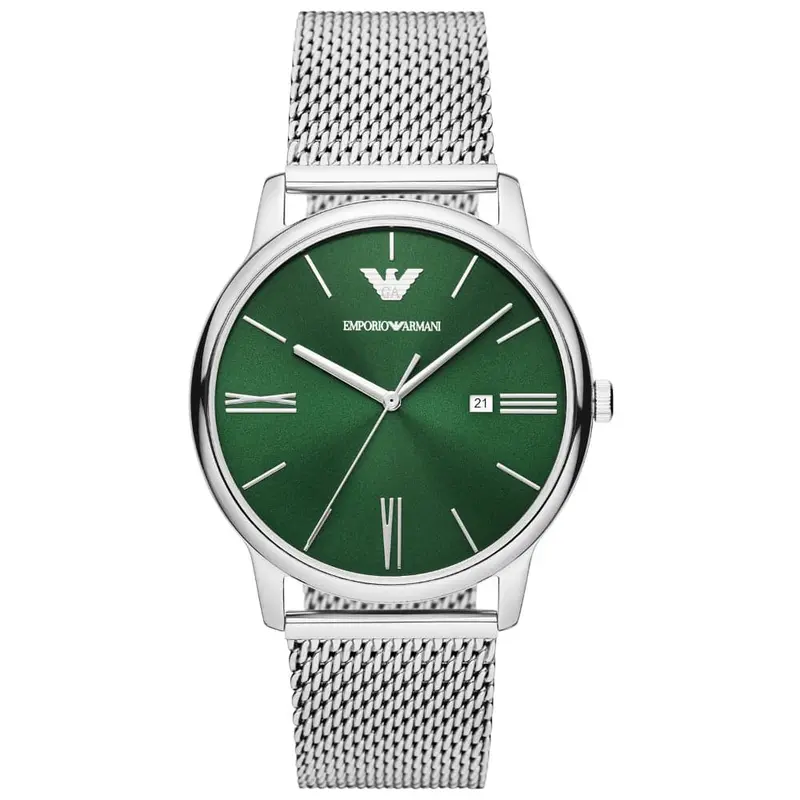 Emporio Armani Green Dial Silver Milanese Strap Men Watch Ar11578 1