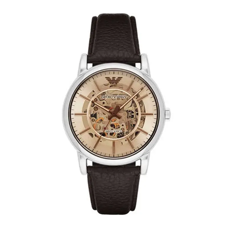 Emporio Armani Luigi Automatic Silver Stainless Steel Ar1982 Brown Leather Strap Men’S Watch 1