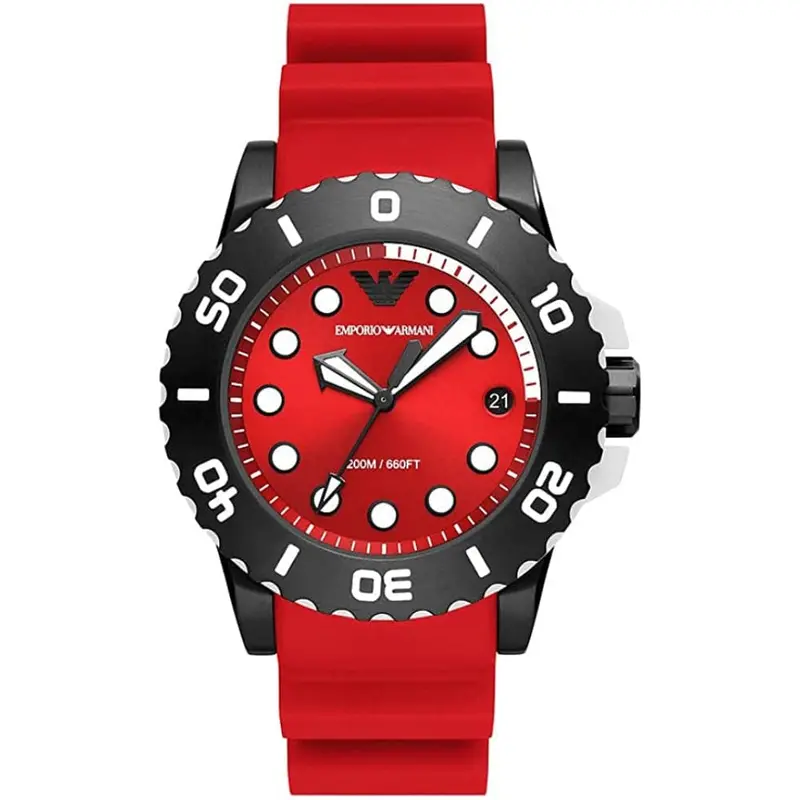 Emporio Armani Red Dial And Polyurethane Red Strap Men Watch Ar11478 1