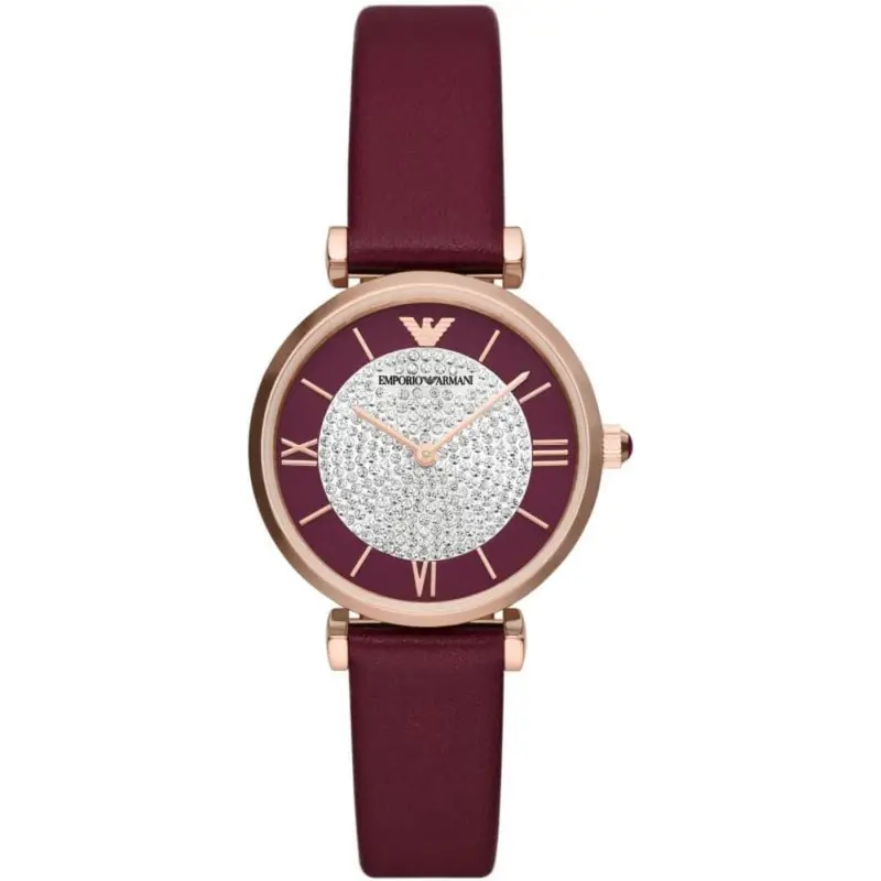 Emporio Armani Red Leather Strap Women Watch Ar11487 1