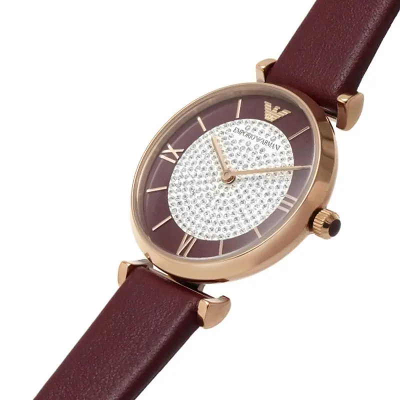 Emporio Armani Red Leather Strap Women Watch Ar11487 2