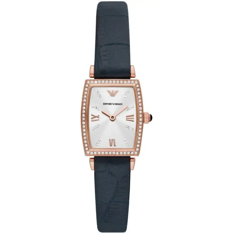 Emporio Armani Silver Dial And Blue Leather Strap Women Watch Ar11469 1