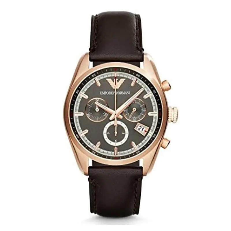 Emporio Armani Sportivo Chronograph Brown Leather Stainless Steel Ar6043 Men's Watch 1