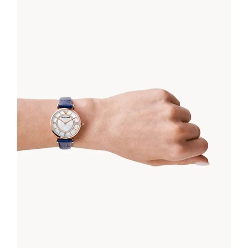 Emporio Armani Two-Hand Blue Leather Watch And Earring Gift Set Women's Watch Ar80053 2