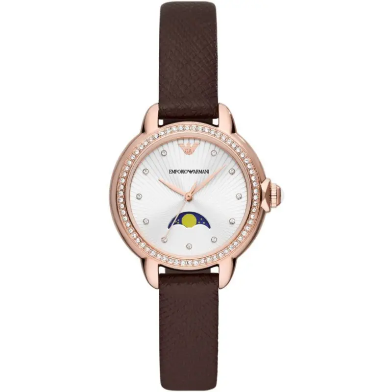 Emporio Armani White Dial Brown Leather Strap Women Watch Ar11568 1