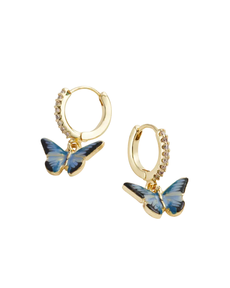 Enamel Blue Butterfly Huggie Earrings 1