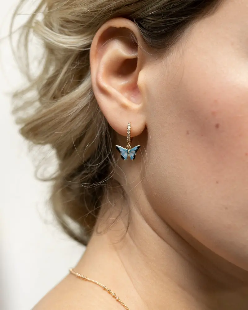 Enamel Blue Butterfly Huggie Earrings 2