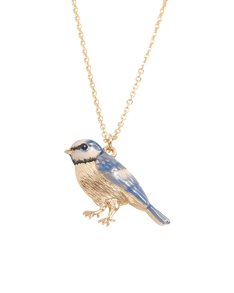 Enamel Blue Tit Short Necklace 1