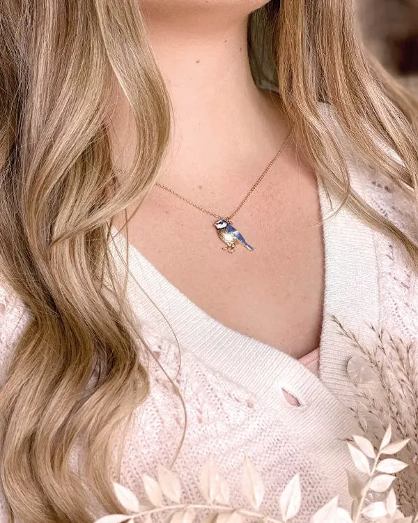 Enamel Blue Tit Short Necklace 2