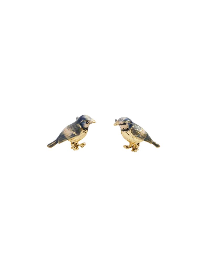 Enamel Blue Tit Stud Earrings 1