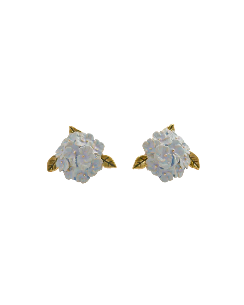 Enamel Hydrangea Gold Earrings 1