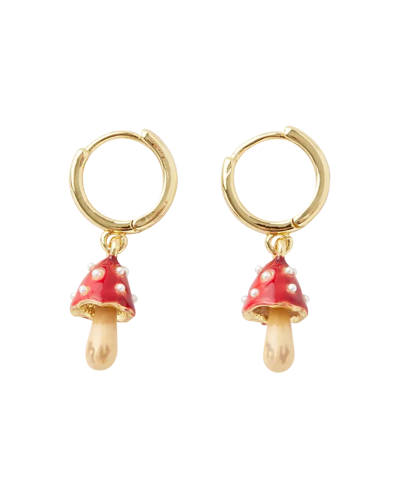 Enamel Mushroom Huggie Earrings 1