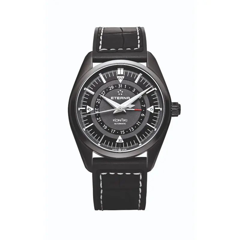 Eterna Kontiki Black Leather Strap Men Watch 1598.43.41.1306 1