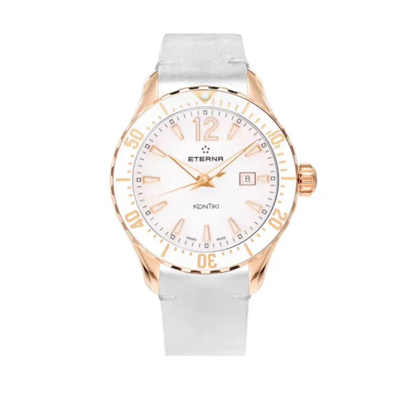 Eterna Kontiki White Leather Strap Women Watch 1282.64.69.1419 1