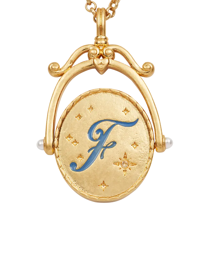 F Initial Forget-Me-Not Gold Spinner Necklace 1