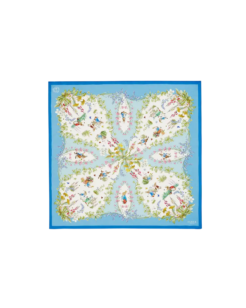 Fable England X Peter Rabbit Blue Narrative Silk Blend Square Scarf 1