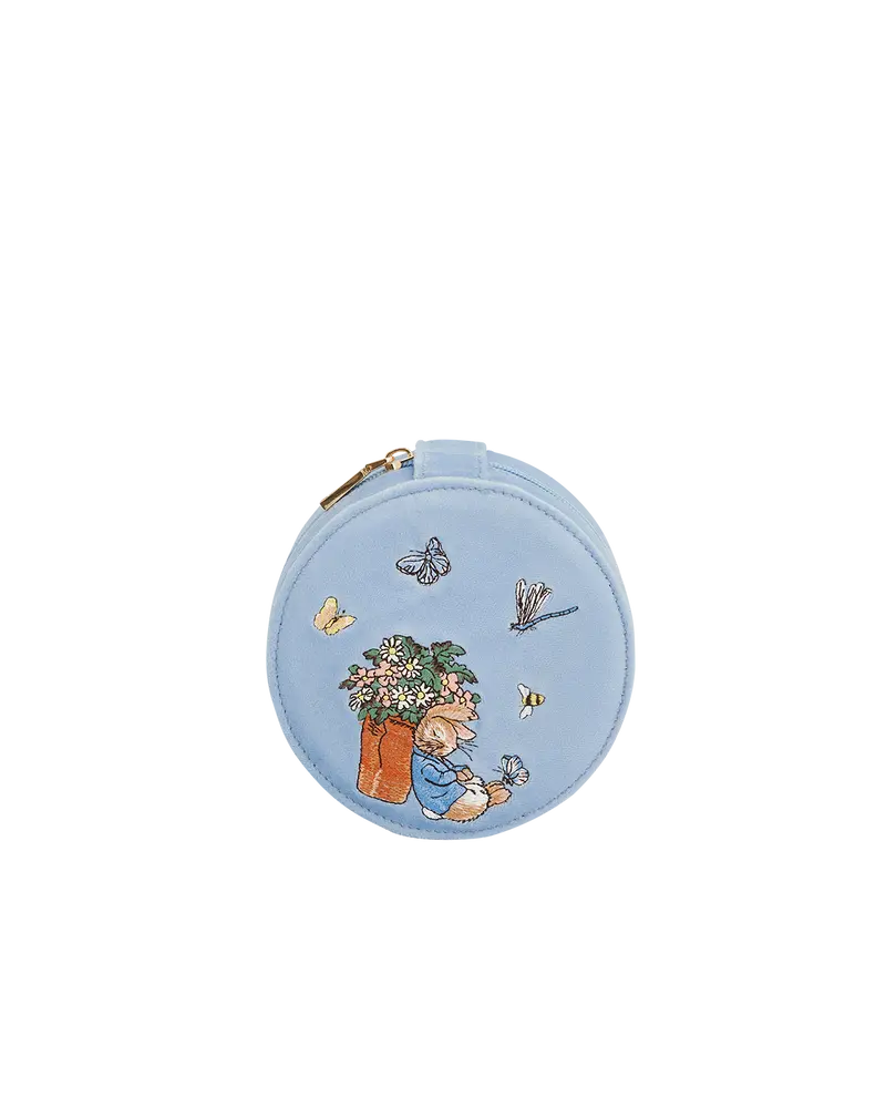 Fable England X Peter Rabbit Blue Velvet Embroidered Circle Jewellery Box 1