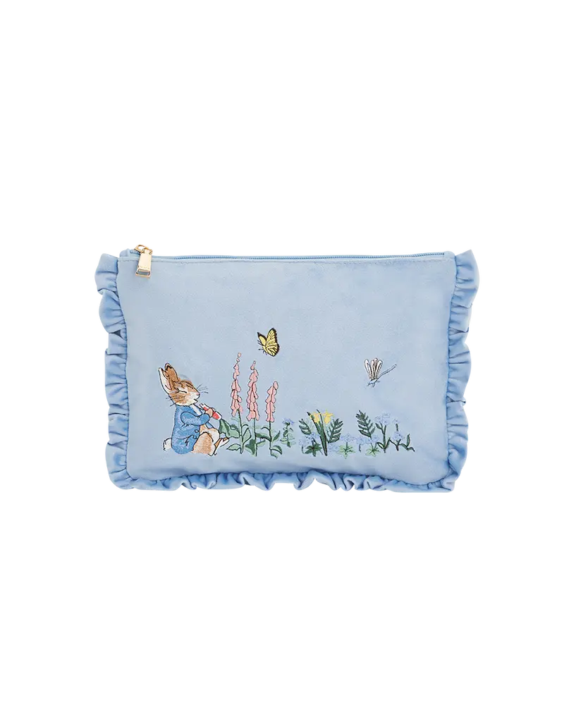 Fable England X Peter Rabbit Blue Velvet Embroidered Pouch 1