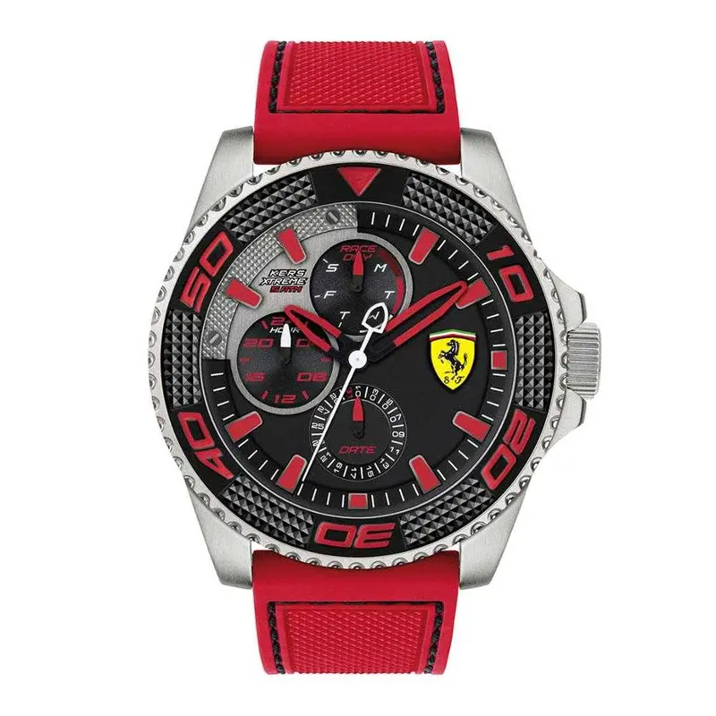 Ferrari Kers Xtreme Silver Stainless Steel 0830469 Red Silicone Strap Men's Watch 1
