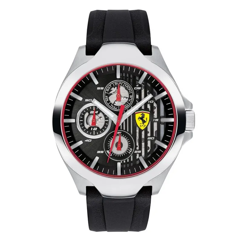 Ferrari Scuderia Analog Quartz Silver Stainless Steel 0830510 Black Rubber Strap Men's Watch 1