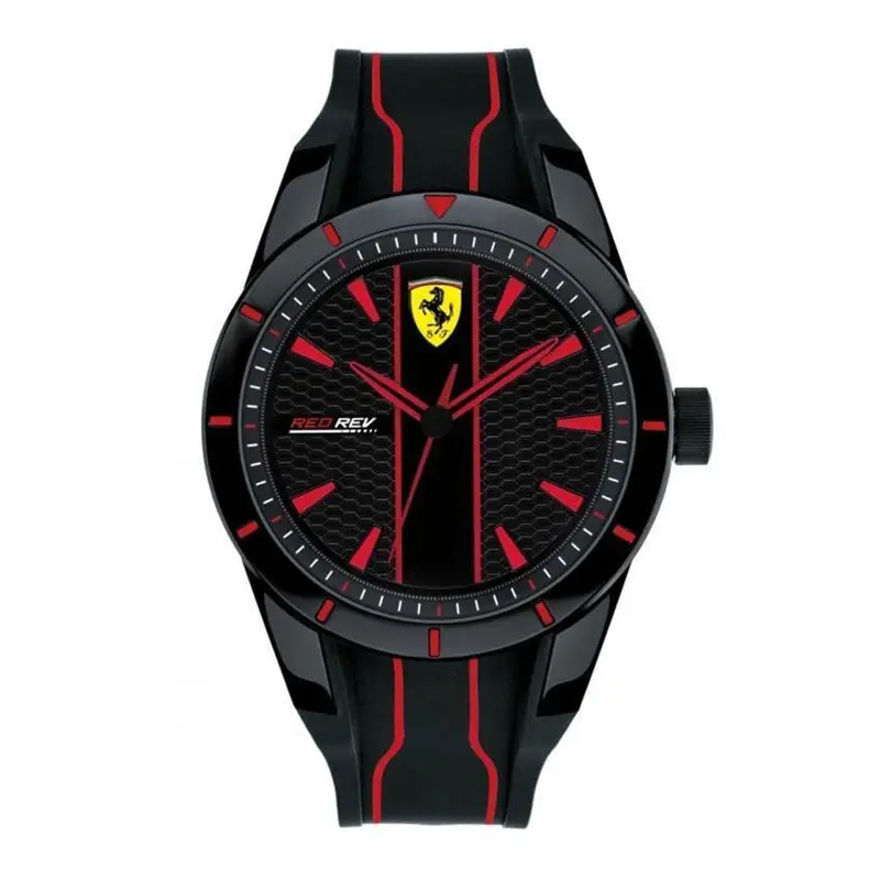 Ferrari Scuderia Redrev Analog Quartz Black Plastic 0870021 Silicone Strap Men's Watch 1