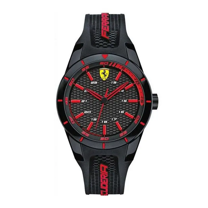Ferrari Scuderia Redrev Analog Quartz Black Resin 0840004 Silicone Strap Men's Watch 1