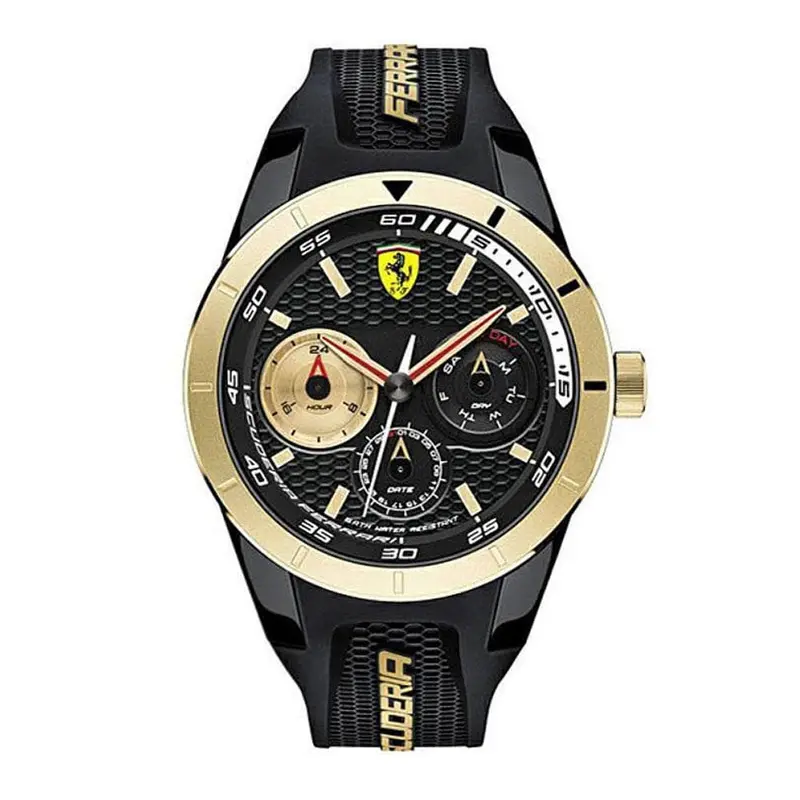 Ferrari Scuderia Redrev T Chronograph Gold Stainless Steel 0830380 Black Silicone Strap Men's Watch 1