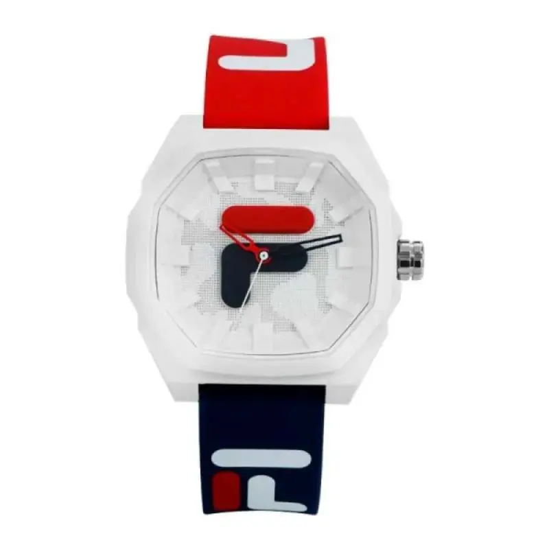 Fila Analog White Dial Red Blue Silicone Strap Unisex Watch 38-6105-002 1