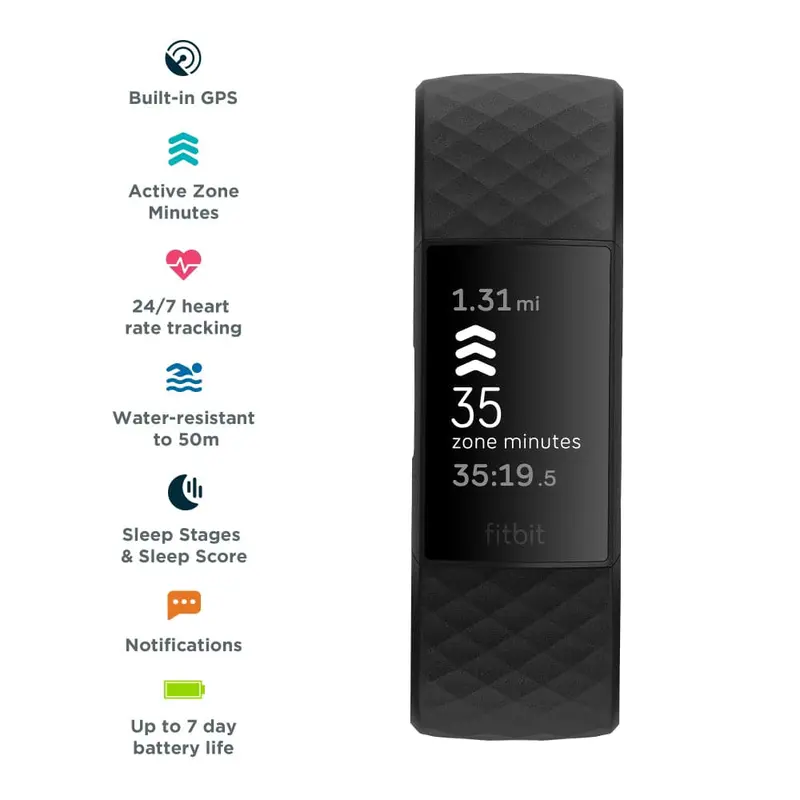 Fitbit Charge 4 Black Fb417bkbk Silicone Tracker 1