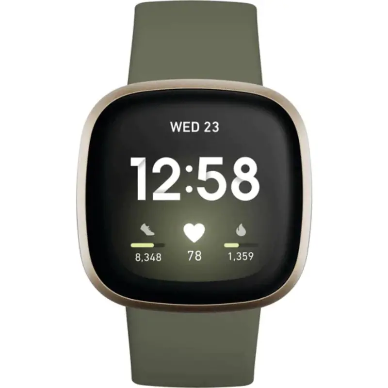 Fitbit Versa 3 Soft Gold/Olive Silicone Strap Unisex Smartwatch Fb511glol 1
