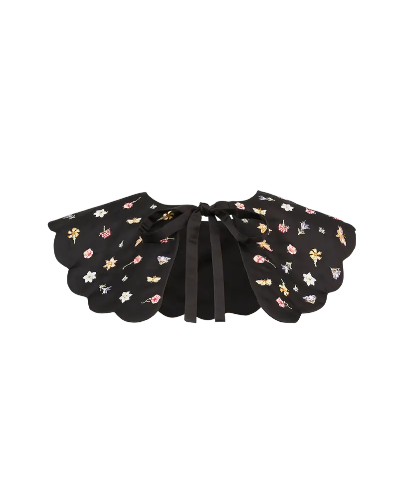 Floral Ditsy Black Satin Embroidered Collar 1