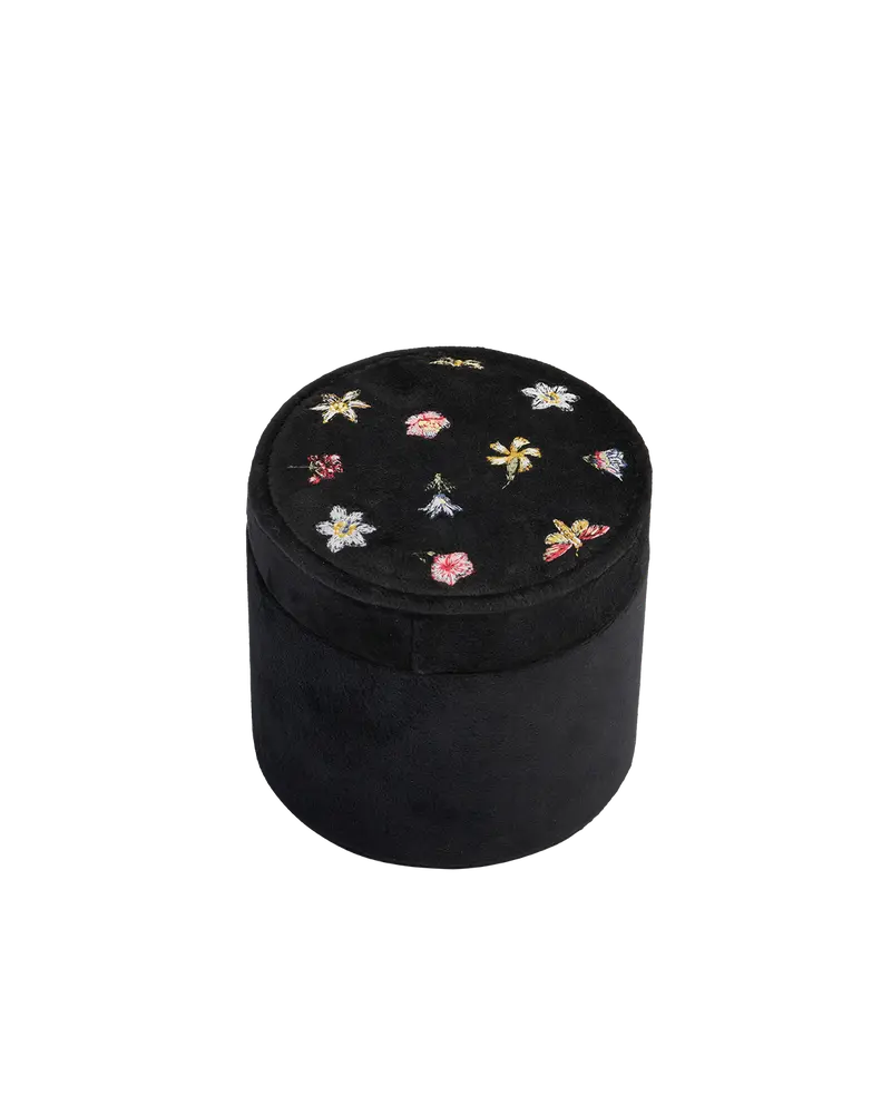 Floral Ditsy Embroidered Black Velvet Jewellery Box 1