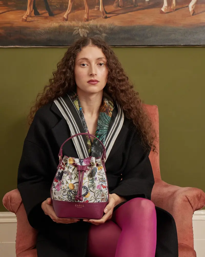 Floral Engravings Plum Bucket Bag 2