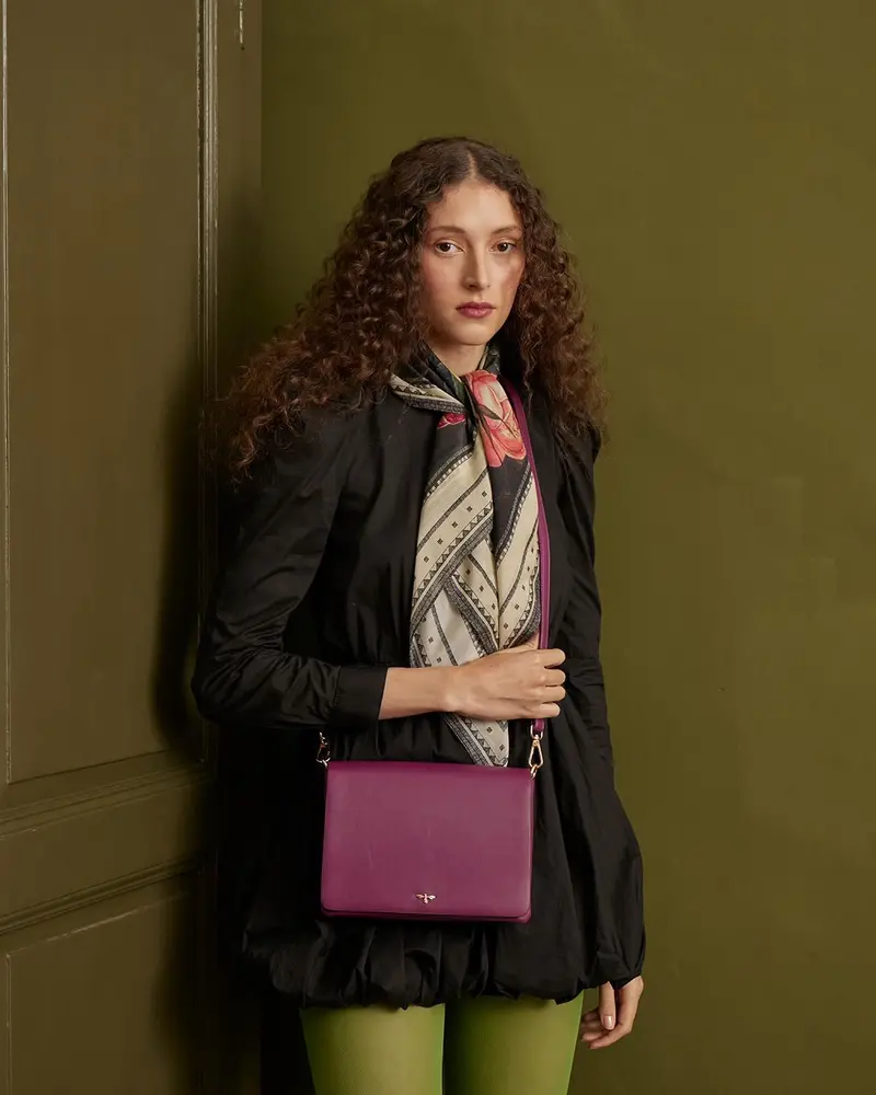 Floral Engravings Plum Crossbody Handbag 2