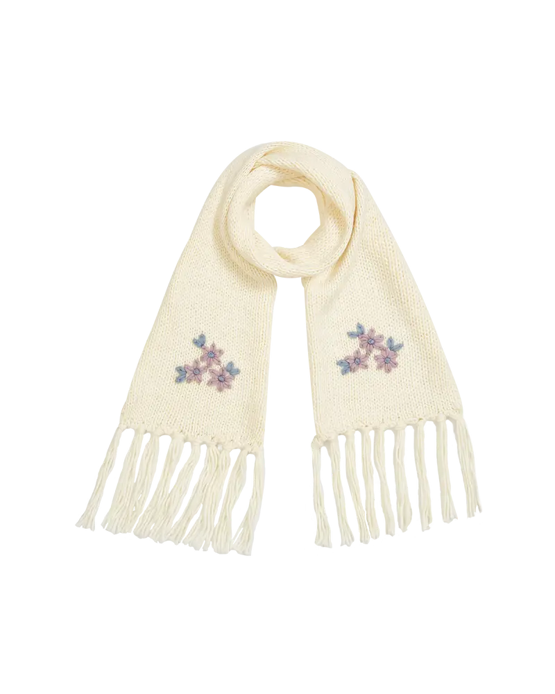 Forget-Me-Not Knitted Cream Scarf 1