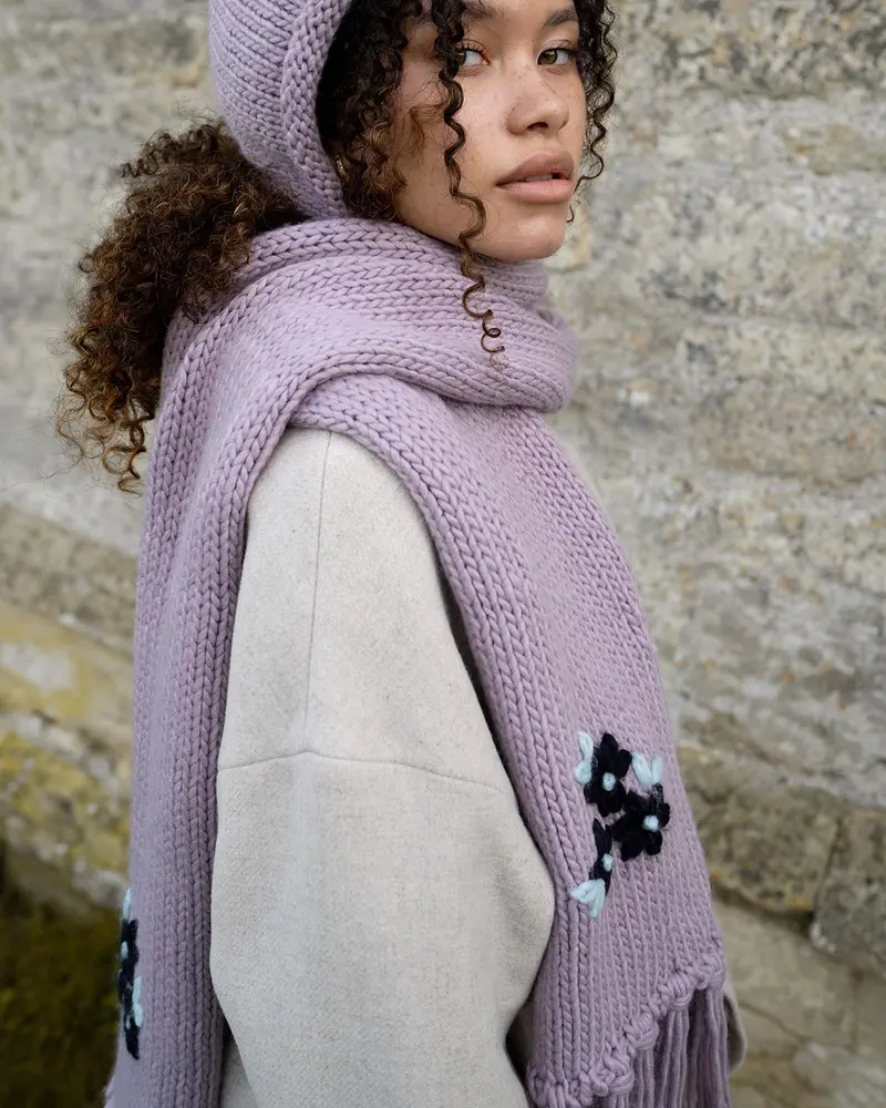 Forget-Me-Not Knitted Lilac Scarf 2