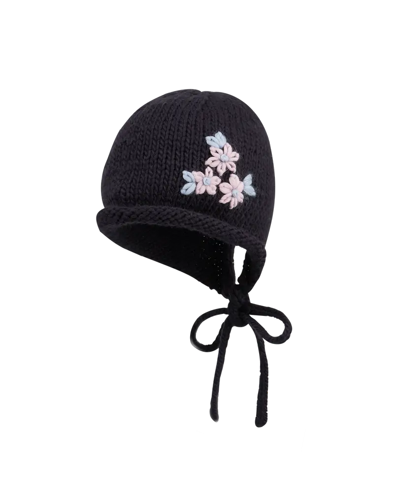 Forget-Me-Not Knitted Navy Bonnet 1