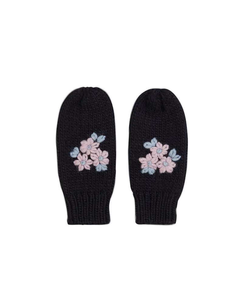 Forget-Me-Not Knitted Navy Mittens 1