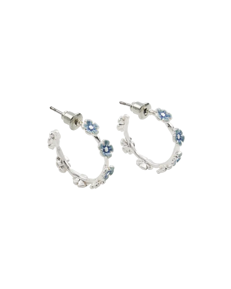 Forget Me Not Silver Stud Hoop Earrings 1