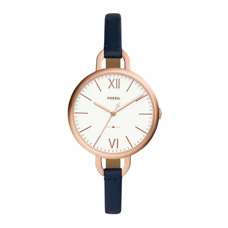 Fossil Annette Analog Quartz Rose Gold Stainless Steel Es4355 Blue Leather Strap Women's Watch 1