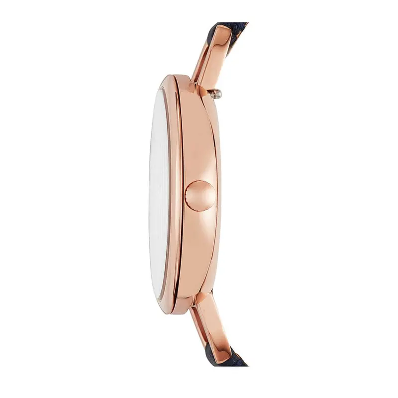 Fossil Annette Analog Quartz Rose Gold Stainless Steel Es4355 Blue Leather Strap Women's Watch 2