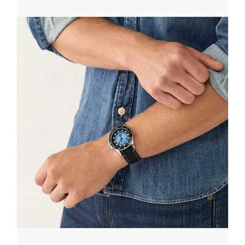 Fossil Blue Dial Black Leather Strap Men Watch Fs5960p 2