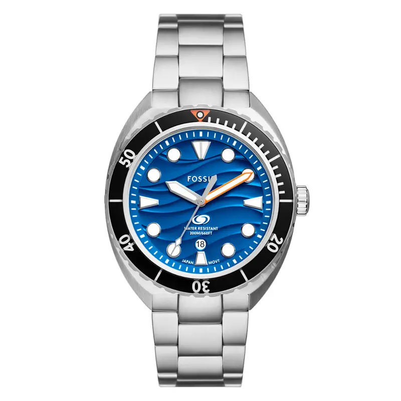 Fossil Breaker Blue Dial Three-Hand Date Stainless Steel Watch Fs6064 1