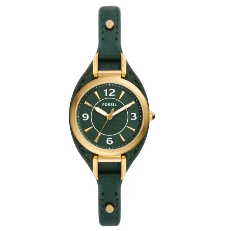 Fossil Carlie Green Dial Leather Strap Women Watch Es5241p 1